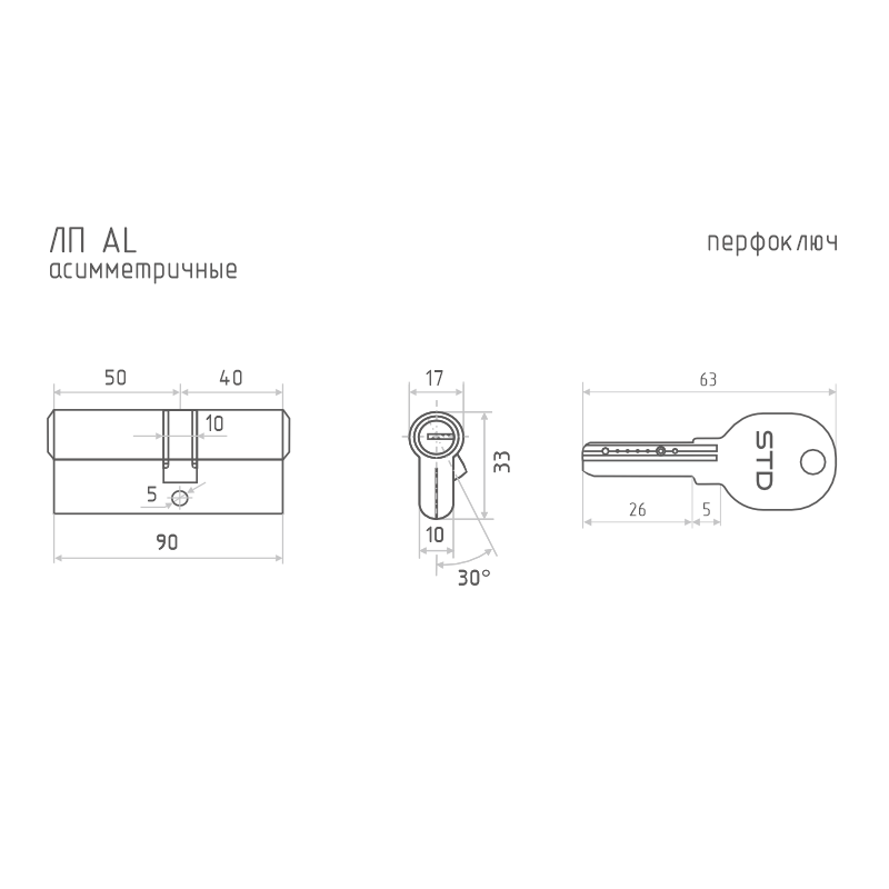 Схема Цилиндр STD Al ЛП цвет Золото Нора-М