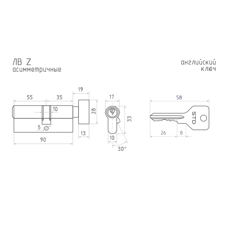 Схема Цилиндр STD Z ЛВ цвет Хром Нора-М