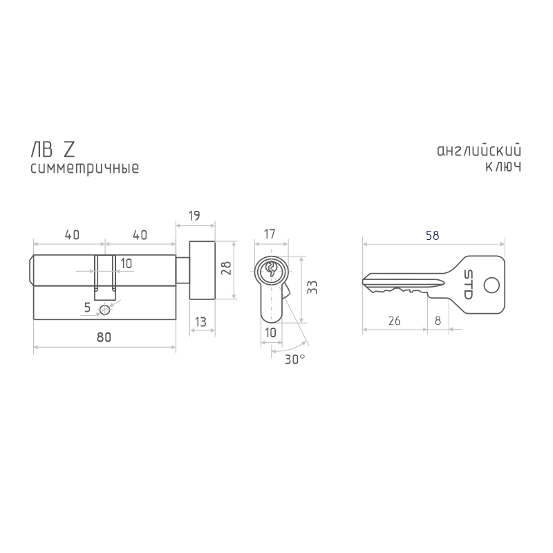 Схема Цилиндр STD Z ЛВ цвет Старая медь Нора-М