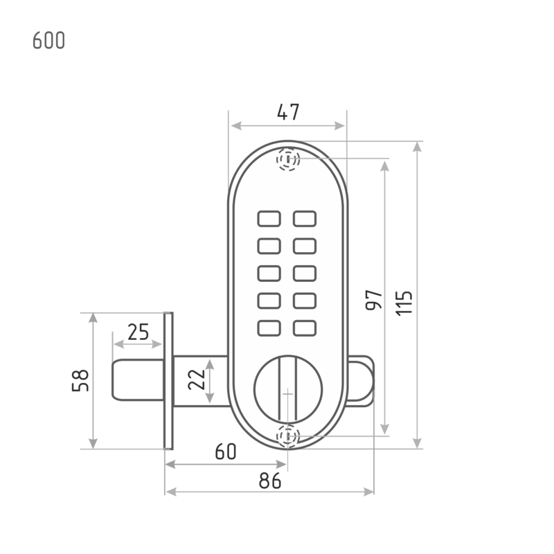 Схема Кодовый замок 600 цвет Матовый хром Нора-М