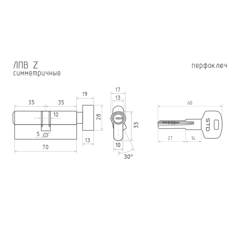 Схема Цилиндр STD Z ЛПВ цвет Старая бронза Нора-М